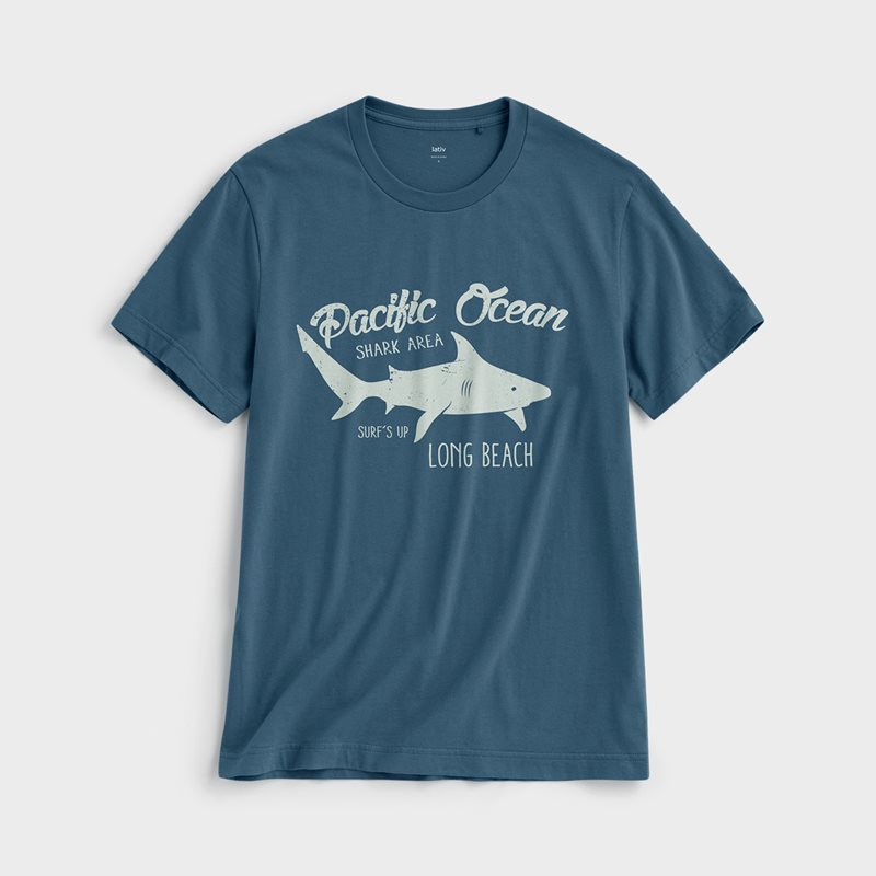 鯊魚印花T恤-男